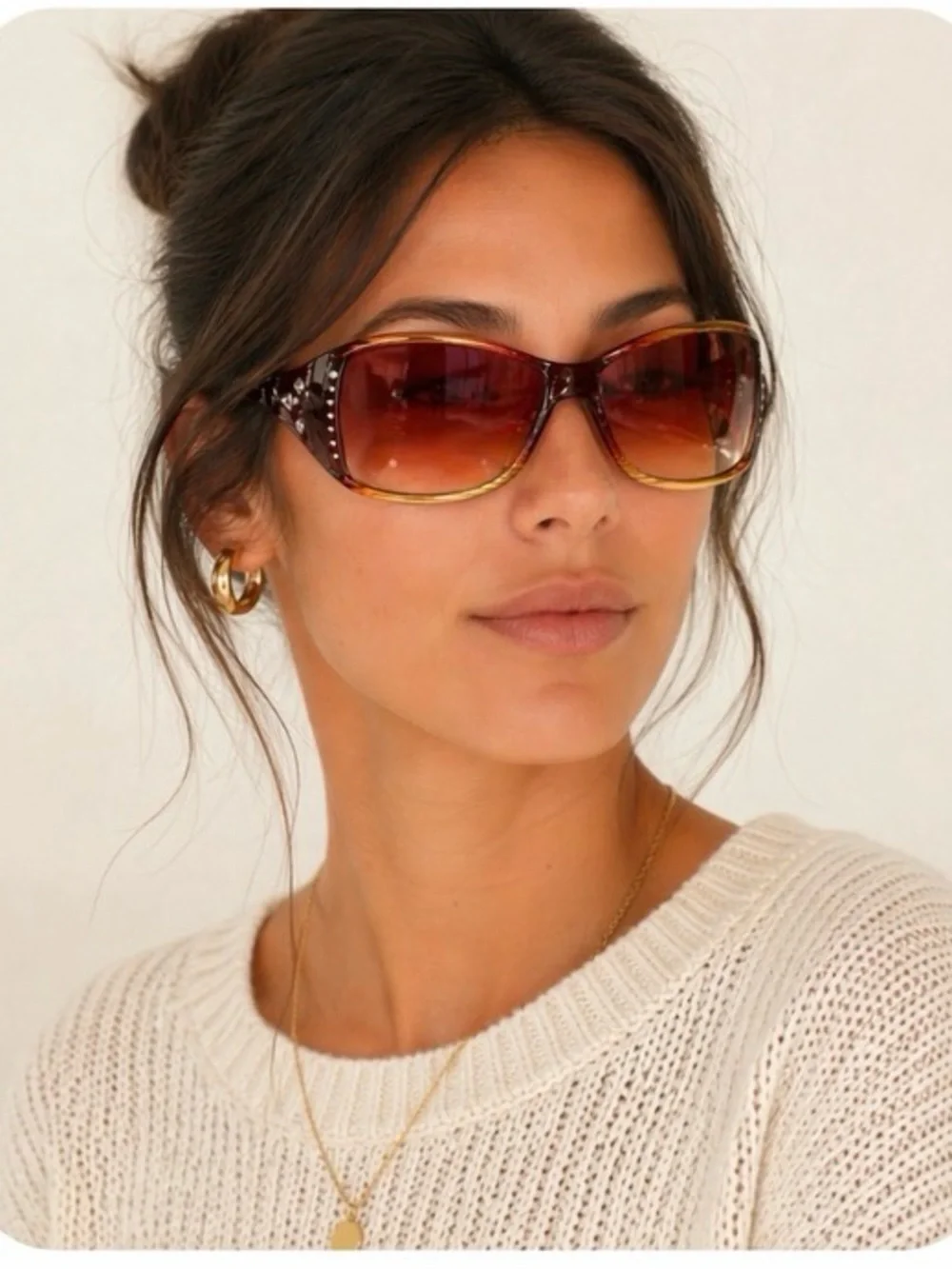Stylish Reddish Brown Tortoise shell & Gold Bling Hollywood Style Sunglasses